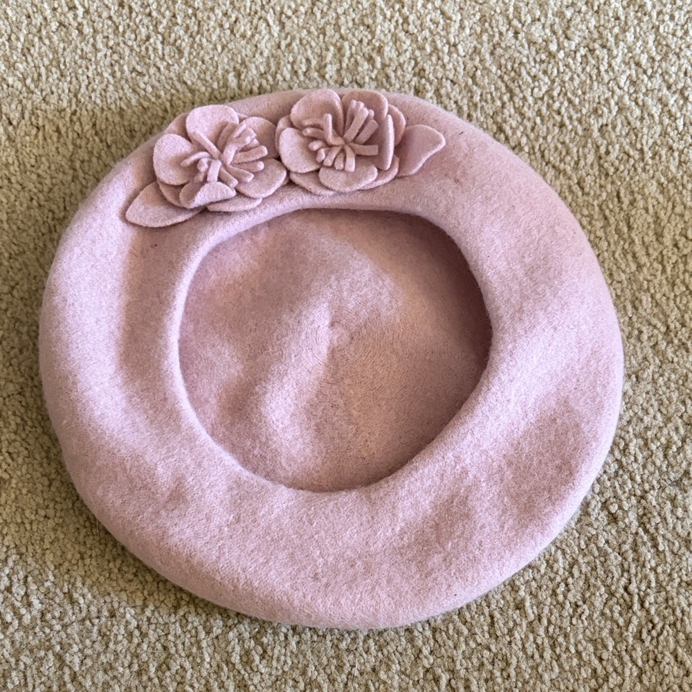 Pink Beret with Floral Accents